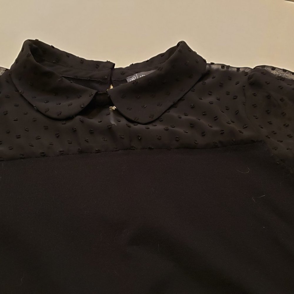 Adrianna Papell short sleeve knit sweater with sheer dot textured chiffon - Picture 7 of 16